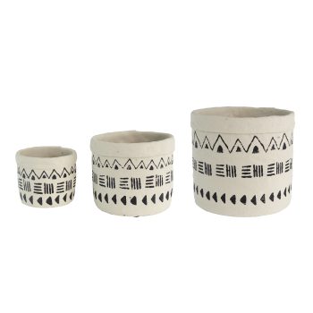 CEMENT PLANTER POTS - BEIGE/BLACK - SET OF 3