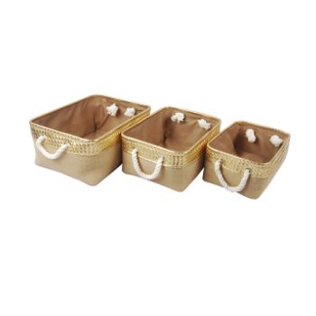 JUTE BASKETS, NATURAL WITH GOLD TRIM 3 PC