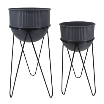 METAL PLANTERS WITH STAND - SET OF 2