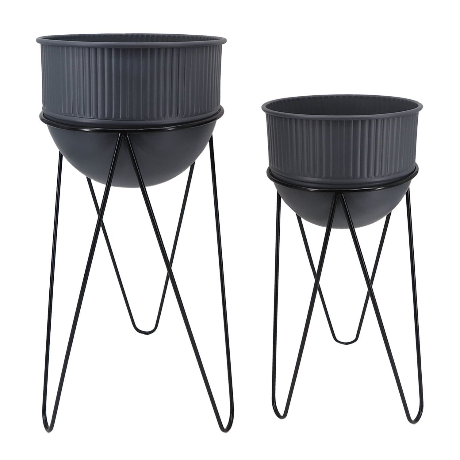 METAL PLANTERS WITH STAND - SET OF 2