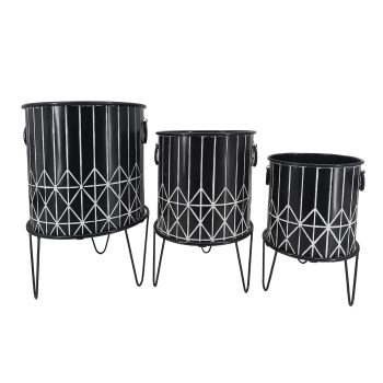 METAL PLANTERS WITH LEGS AND HANDLES - SET OF 3