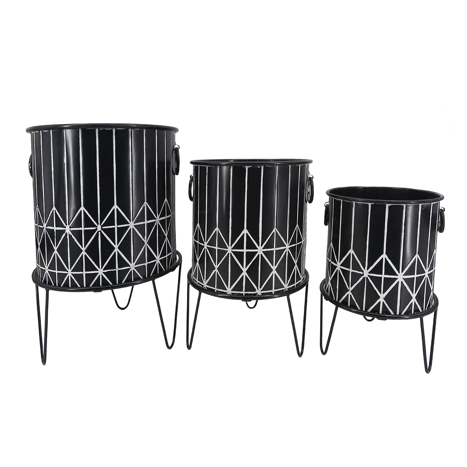 METAL PLANTERS WITH LEGS AND HANDLES - SET OF 3