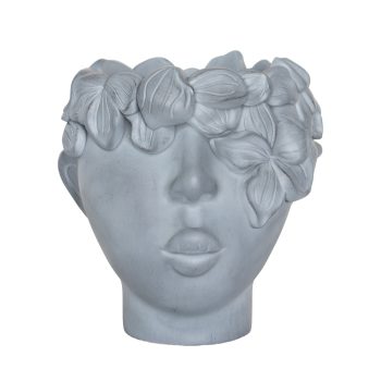 FIBER CLAY FLORAL GODDESS FACE PLANTER 11"H