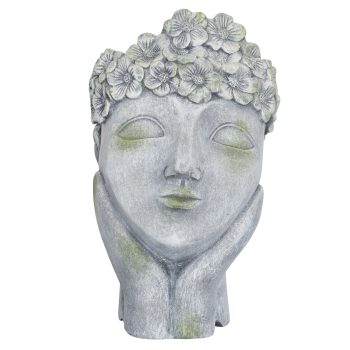 FIBER CLAY FLORAL GODDESS FACE PLANTER 14.5"H