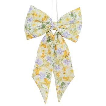 BOW W/HANGER 7"W YELLOW FLORAL PRINT