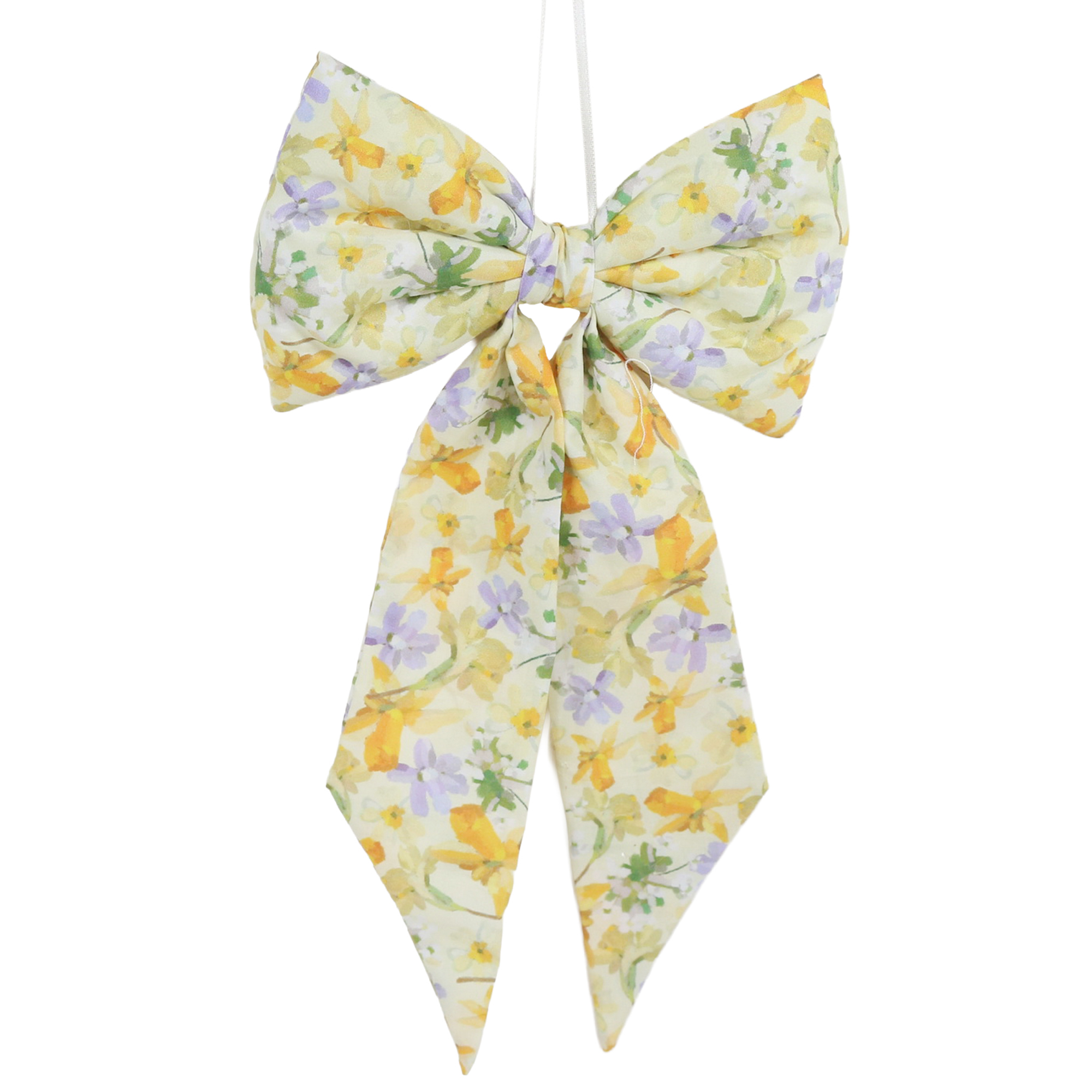 BOW W/HANGER 7"W YELLOW FLORAL PRINT