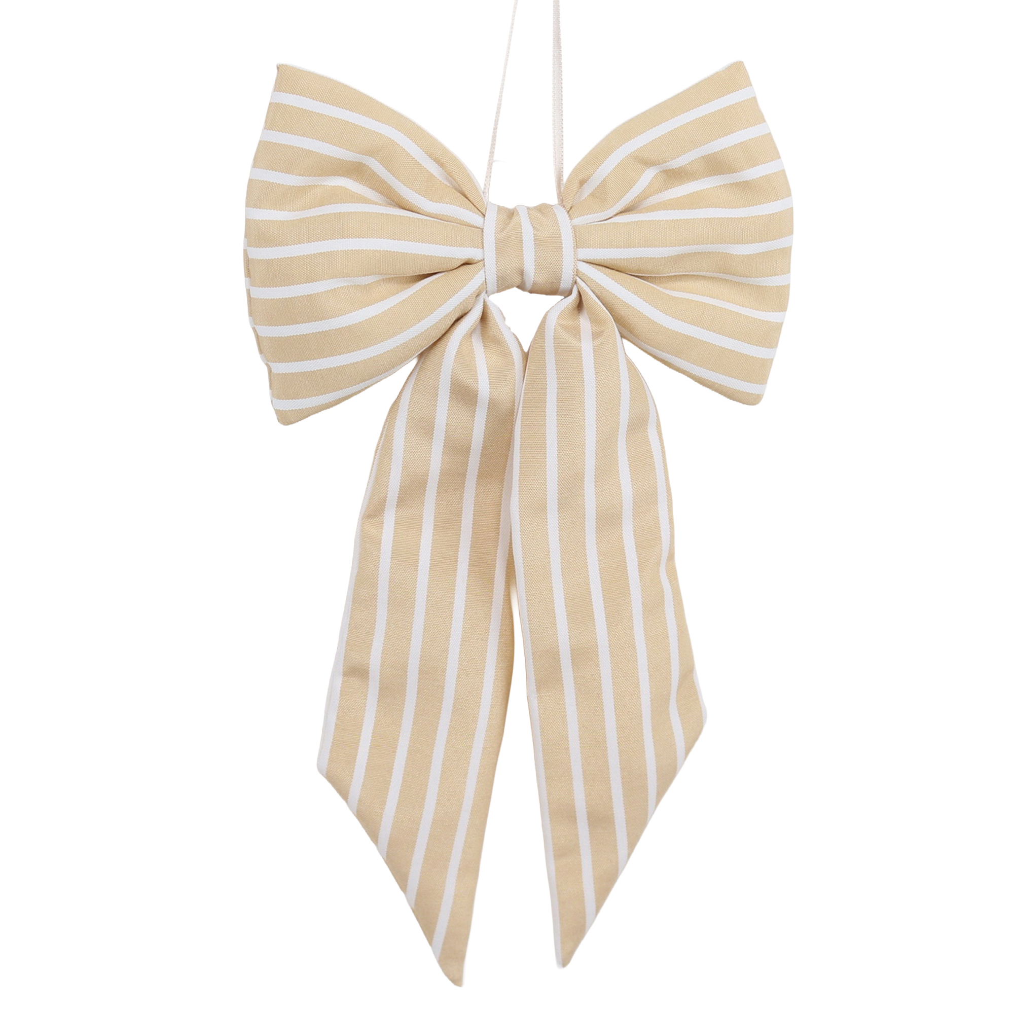 BOW W/HANGER 7"X12" BEIGE/YELLOW STRIPE