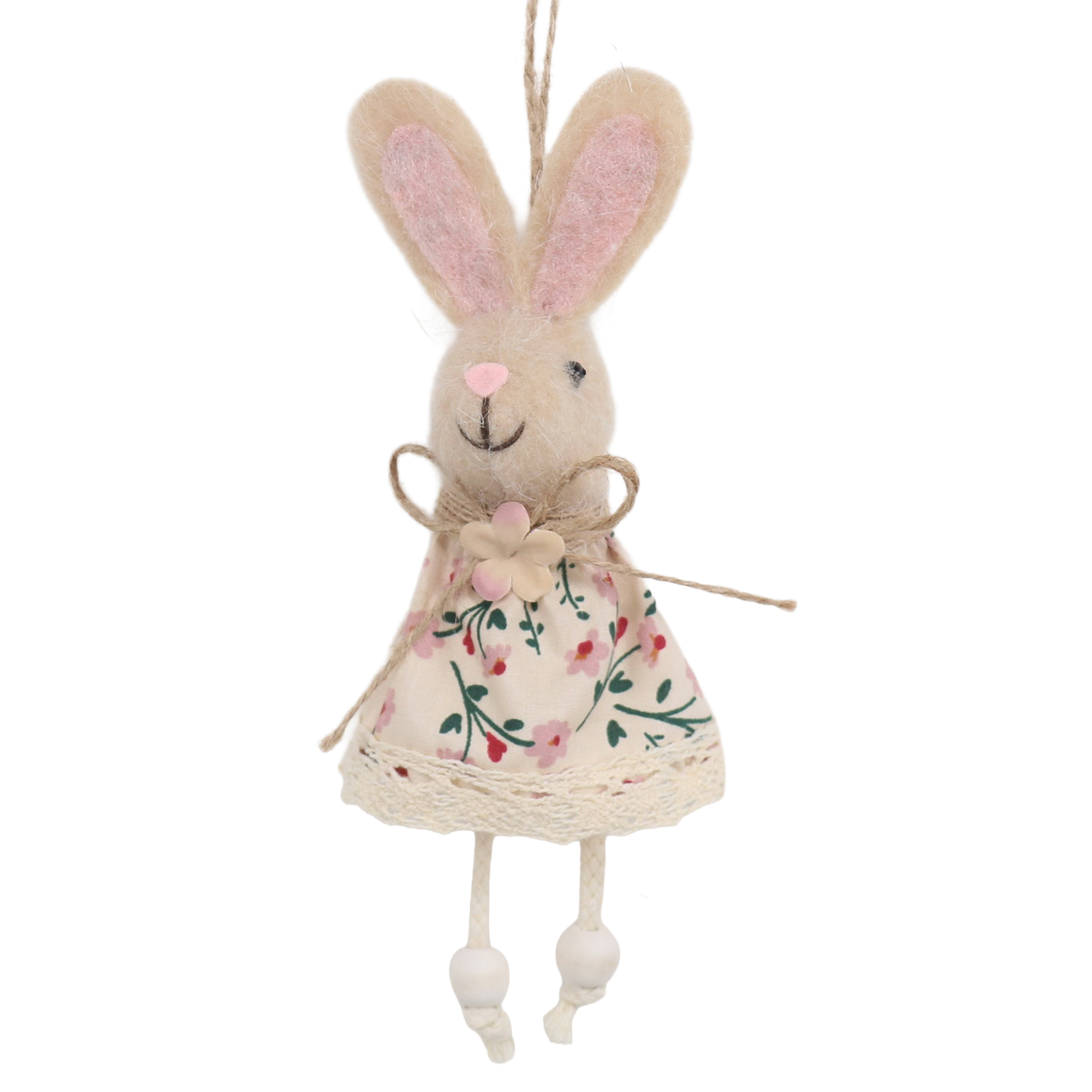 HANGING BUNNY 6" PINK/FLORAL DRESS