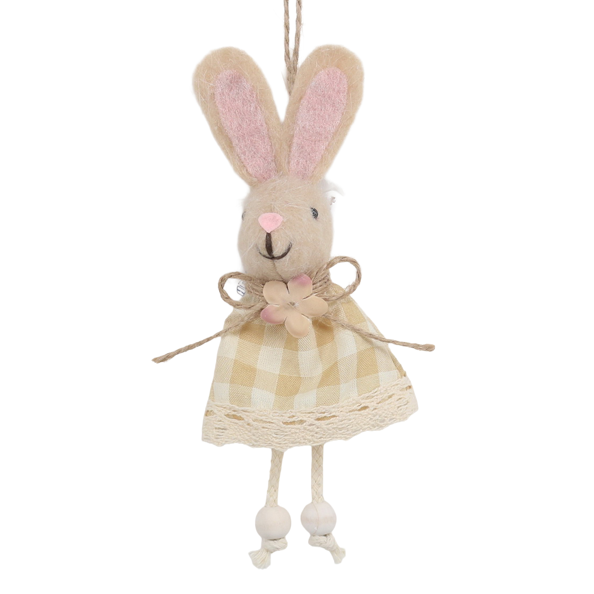 HANGING BUNNY 6" YELLOW CHECK DRESS