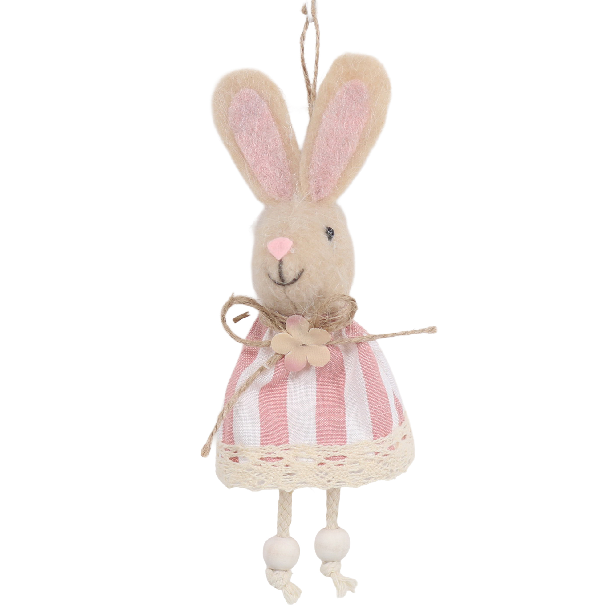 HANGING BUNNY 6" PINK STRIPE DRESS