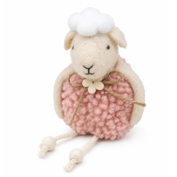SITTING LAMB 8" H PINK DRESS