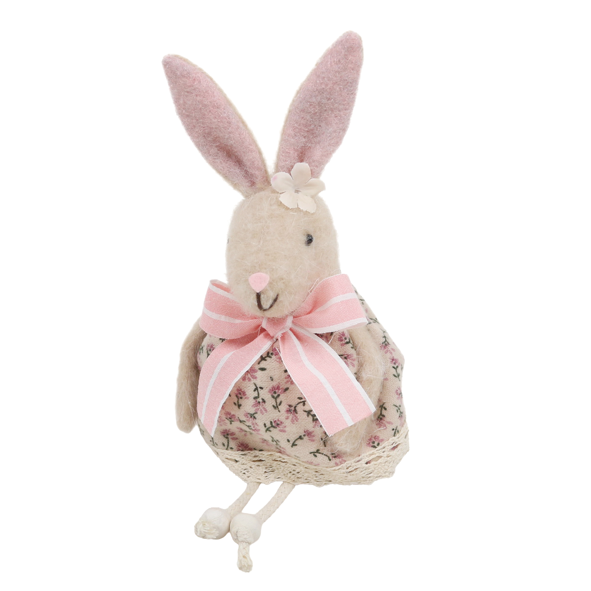 SITTING BUNNY GIRL 6"H PINK FLORAL DRESS