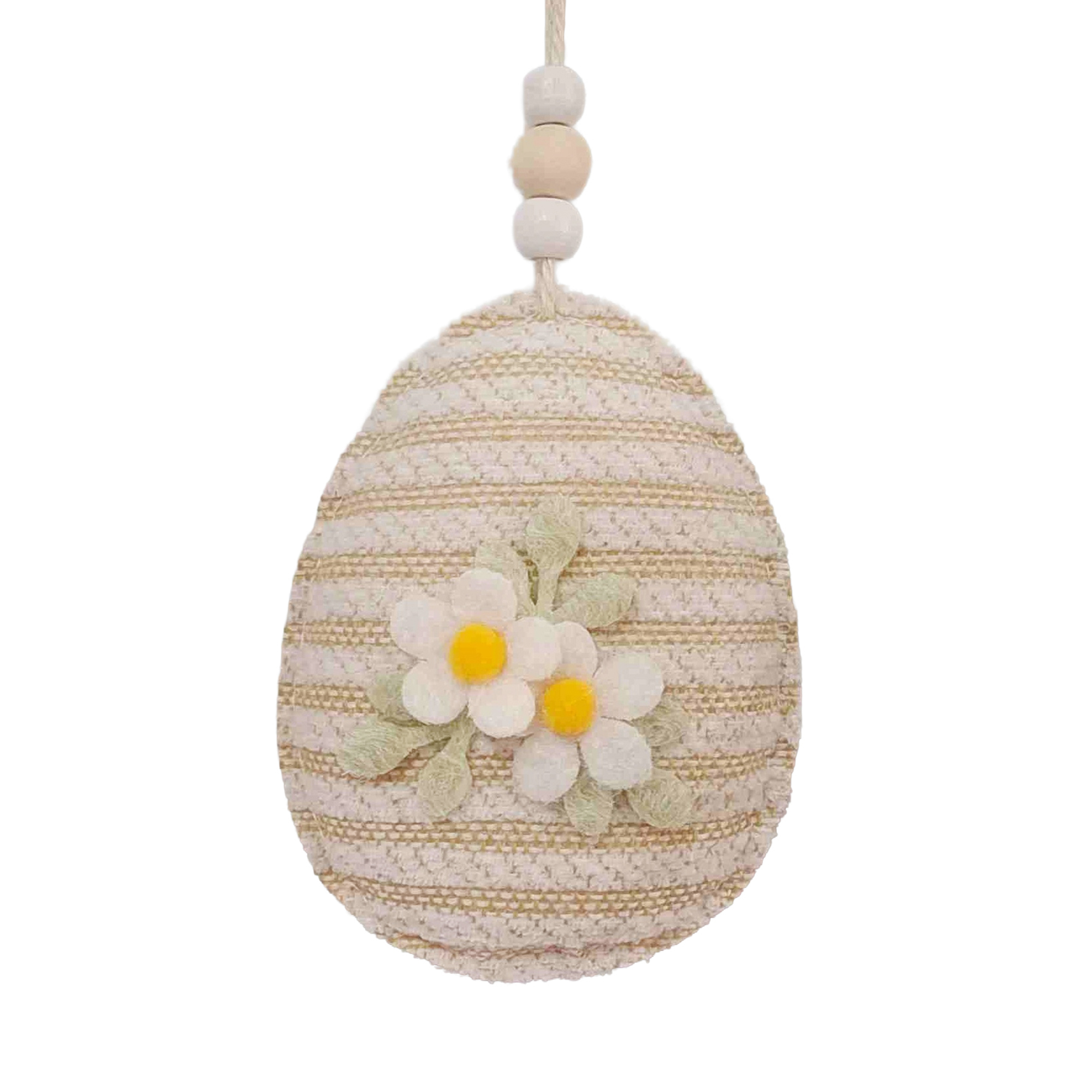 EGG HANGING 4"H CREAM STRIPE FABRIC W/DAISY