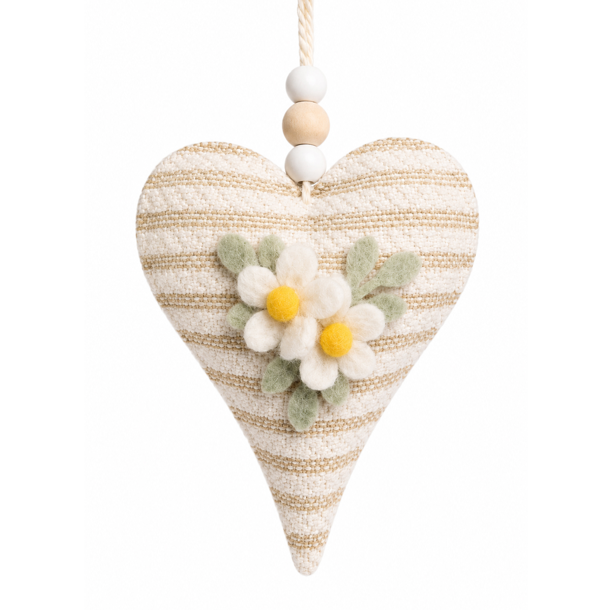 HEART HANGING 4" CREAM STRIPE FABRIC W/DAISY