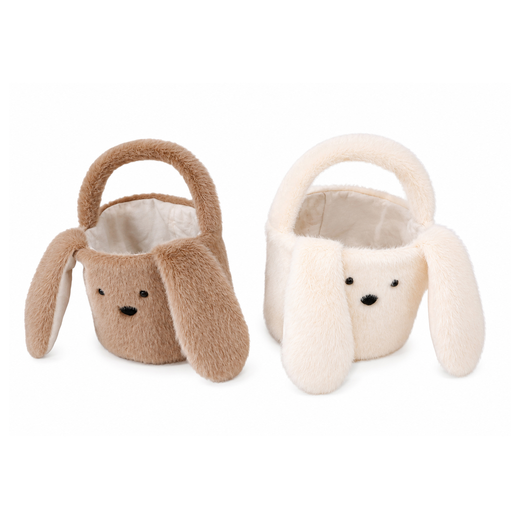 BUNNY BAG/BASKET 4.5"X4.5" BEIGE/WHITE FUR 2 ASST.