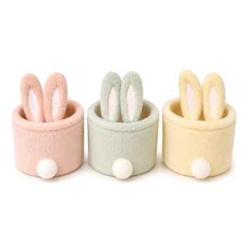 BUNNY BAG/BASKET 6"X7.5" PASTEL PINK, WHITE, YELLOW FUR 3 ASST.