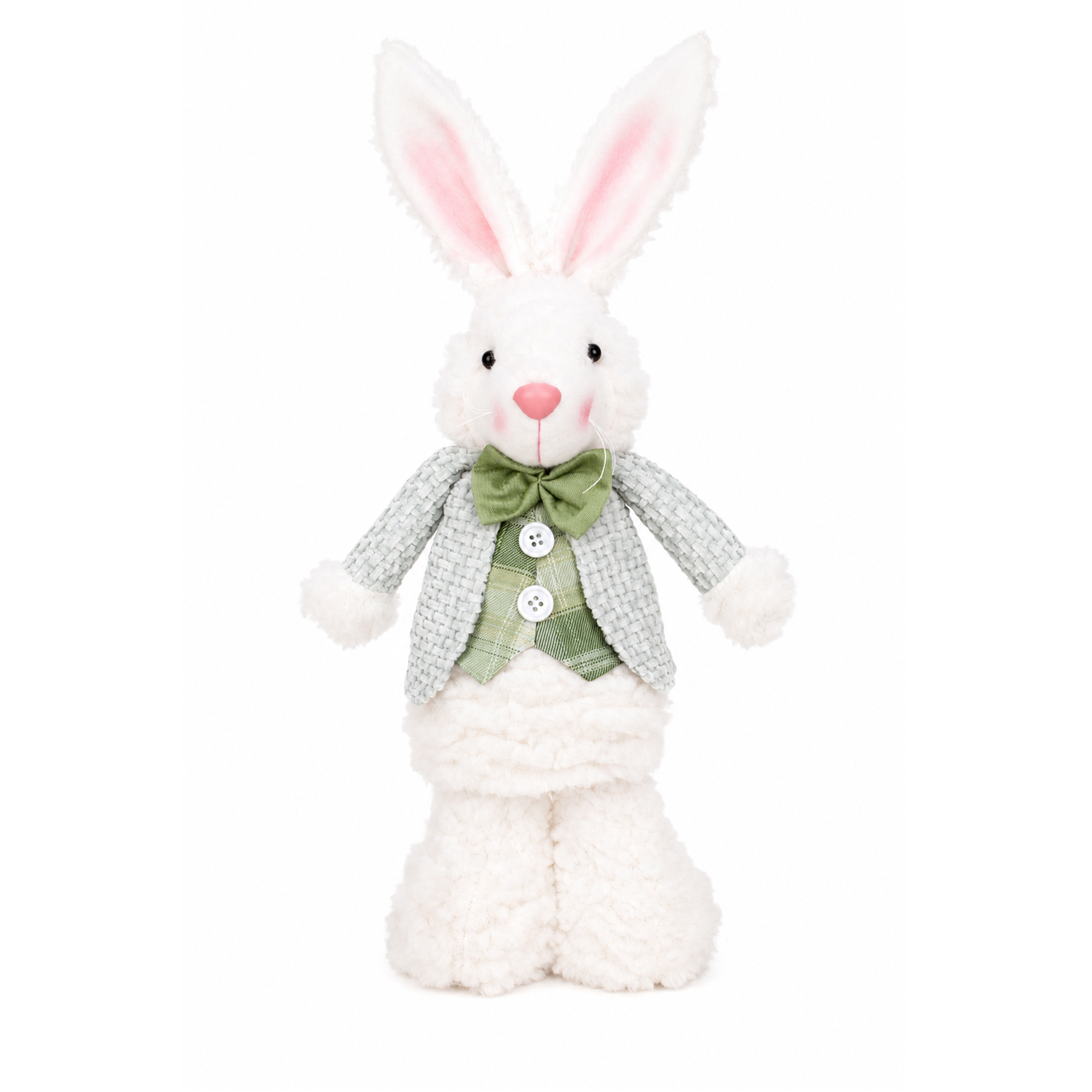 RABBIT STANDING PLUSH 15"H BOY W/GREEN JACKET AND BOW TIE