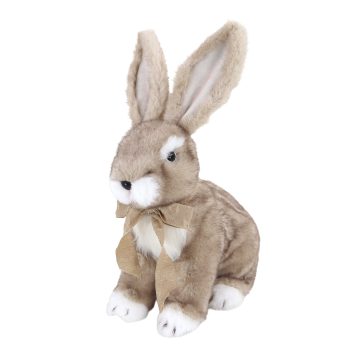 RABBIT SITTING 10.5"X13.7"H BROWN FUR WITH MESH SHEER GOLD BOW