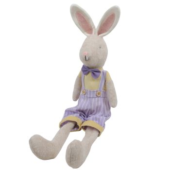 PLUSH SITTING RABBIT BOY 24"H LILAC OVERALLS