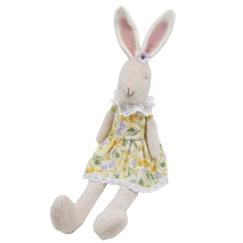 PLUSH SITTING RABBIT GIRL 24"H YELLOW FLORAL DRESS