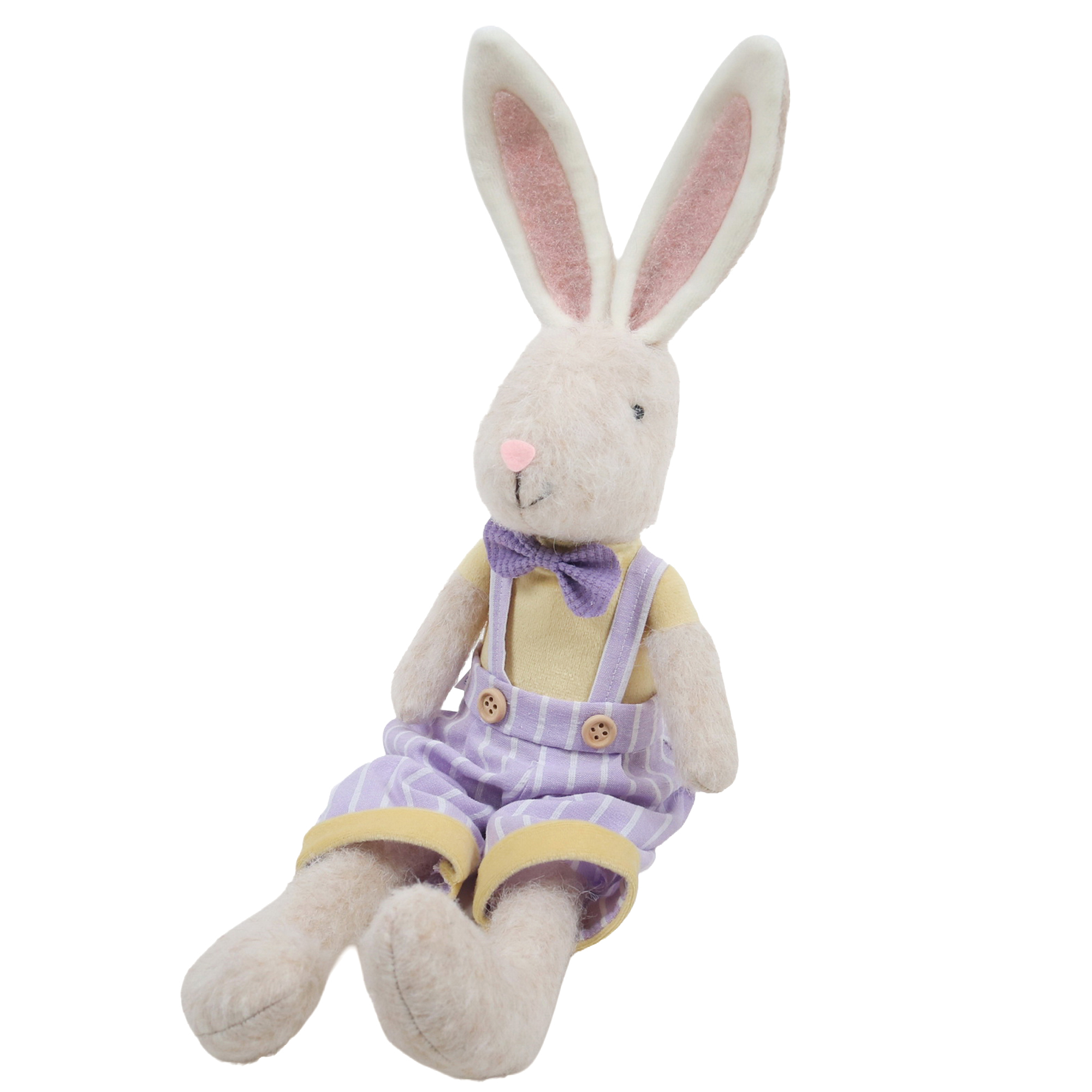 PLUSH SITTING RABBIT BY 16" LILAC OVERALLS