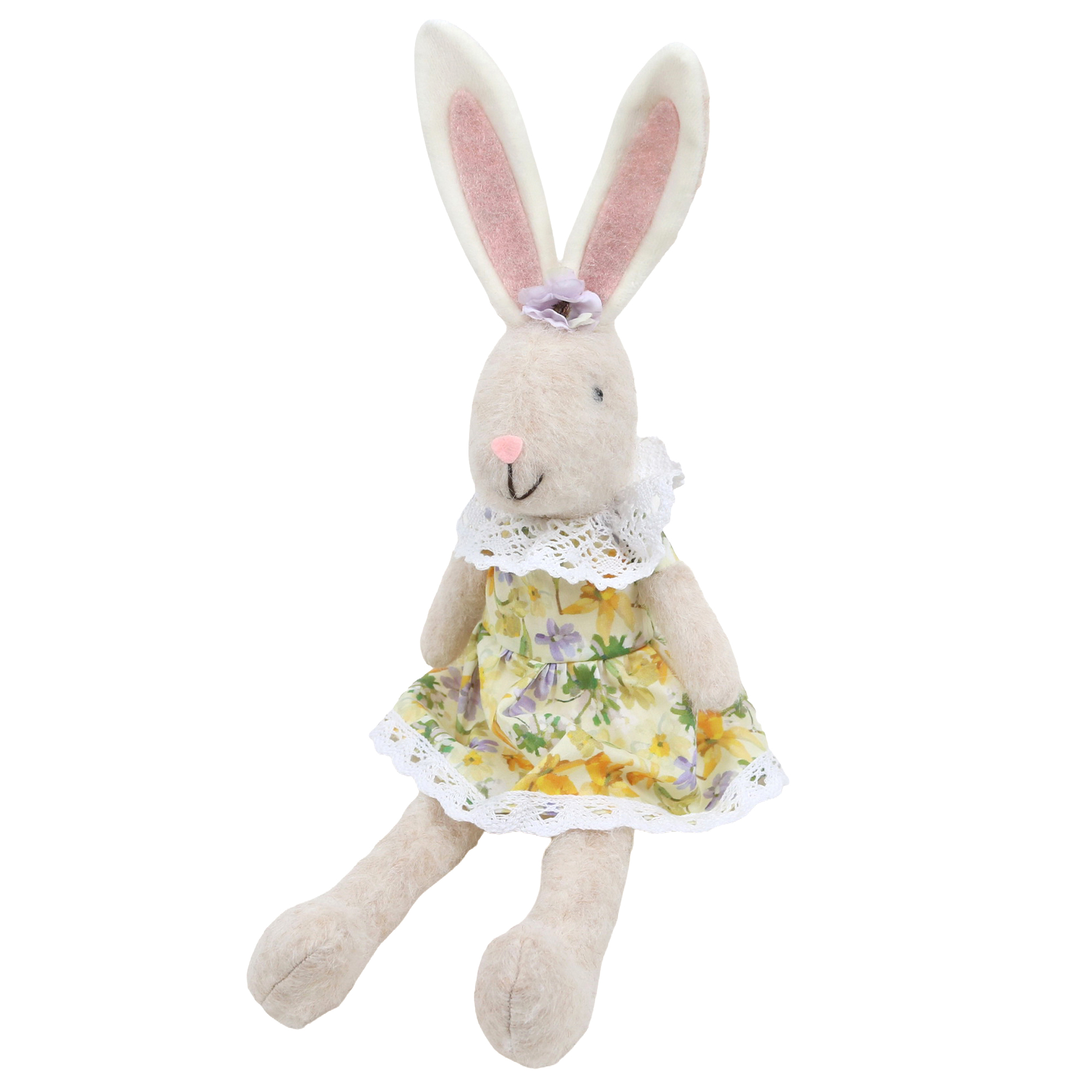 PLUSH SITTING RABBIT 16" YELLOW FLORAL DRESS