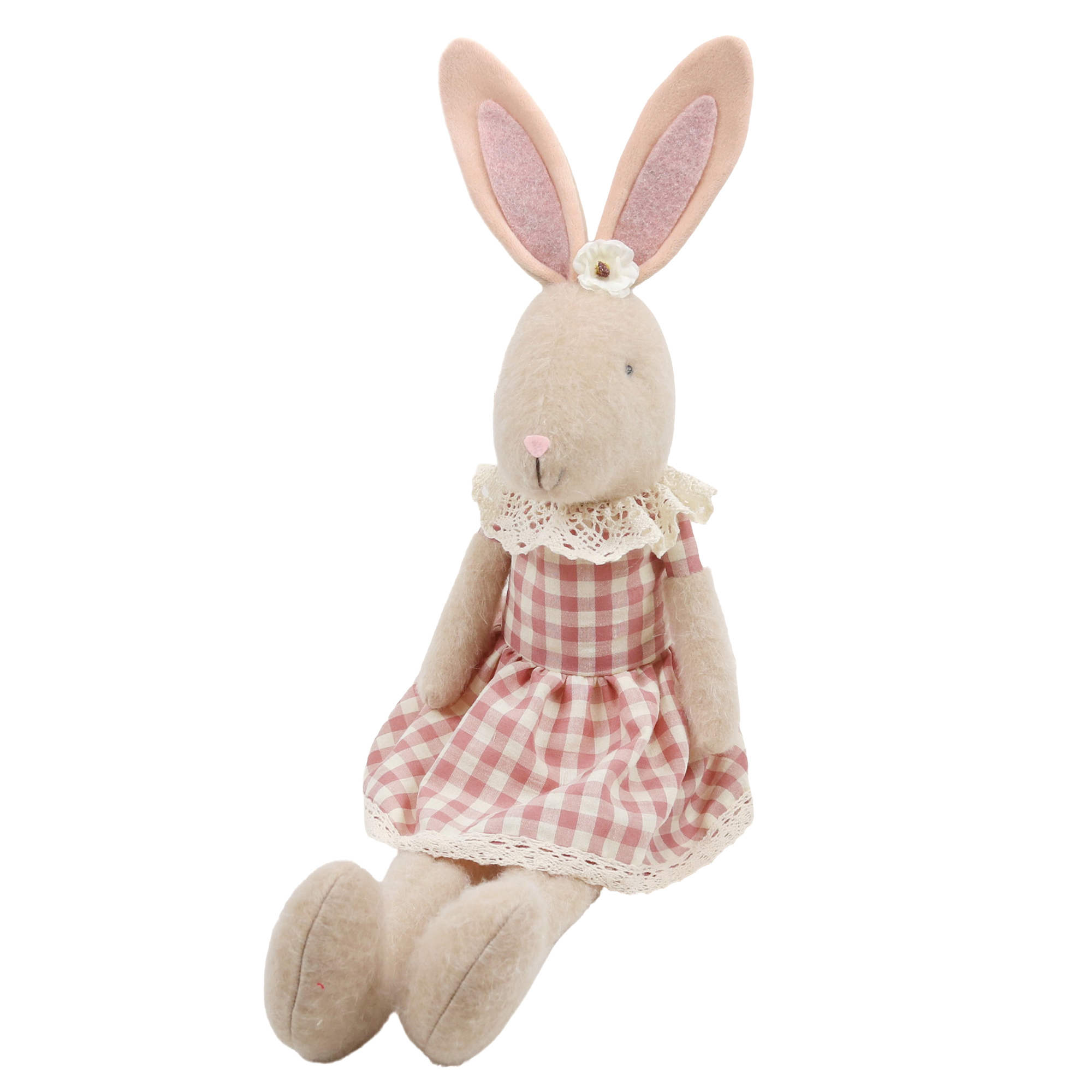 PLUSH SITTING RABBIT GIRL 24" PINK DRESS