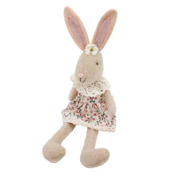 PLUSH SITTING RABBIT GIRL 16" PINK FLORAL DRESS
