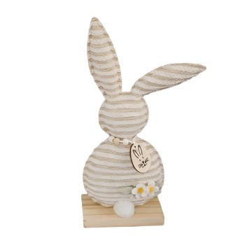 BUNNY FABRIC 11.5"H CREAM STRIPE FABRIC W/TAG ON BASE