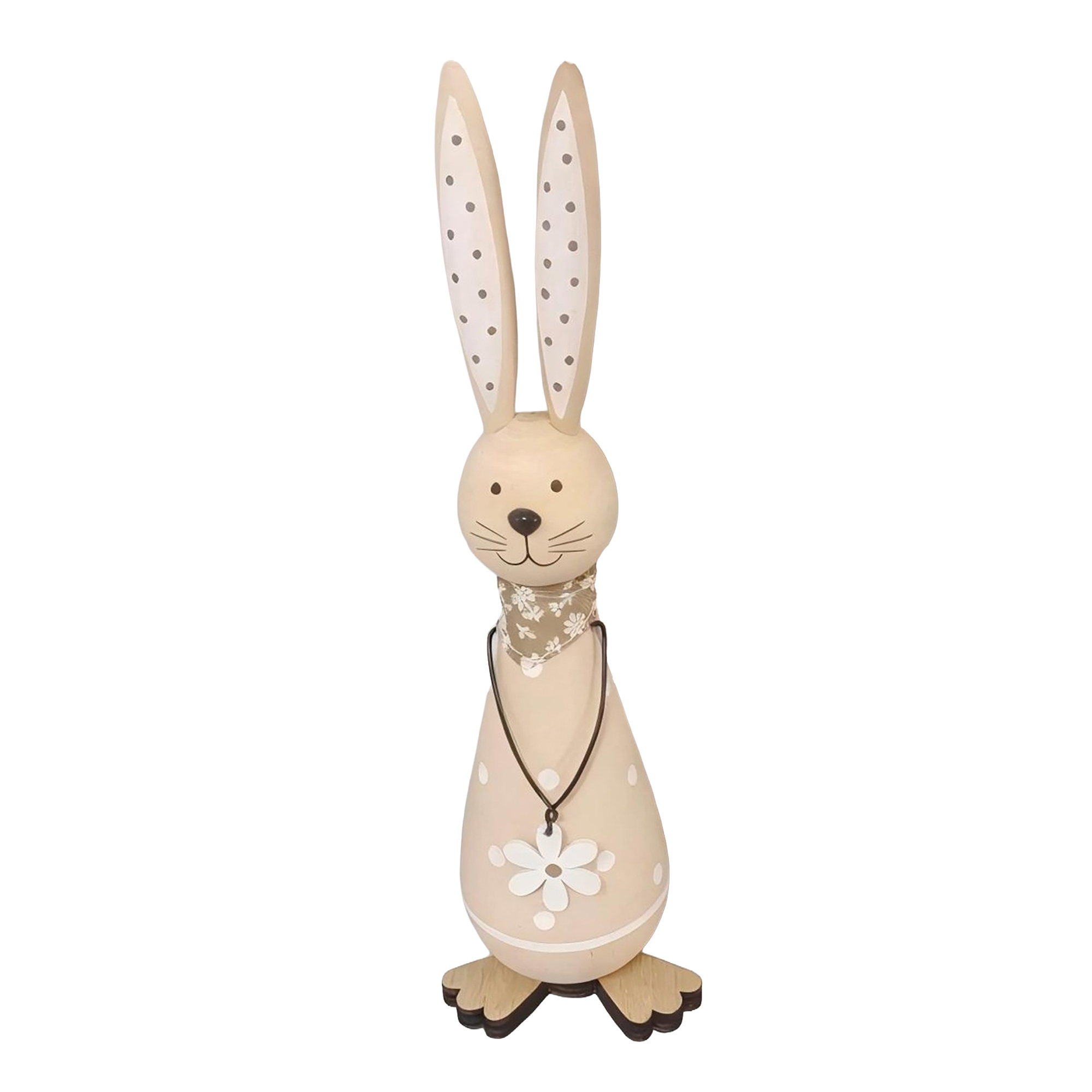 BUNNY WOODEN 9"H NAT./CREAM W/EGG NECKLACE