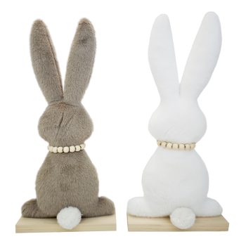 BUNNY W/BASE 14"H POM POM TAIL BROWN/WHITE FUR 2 ASST.