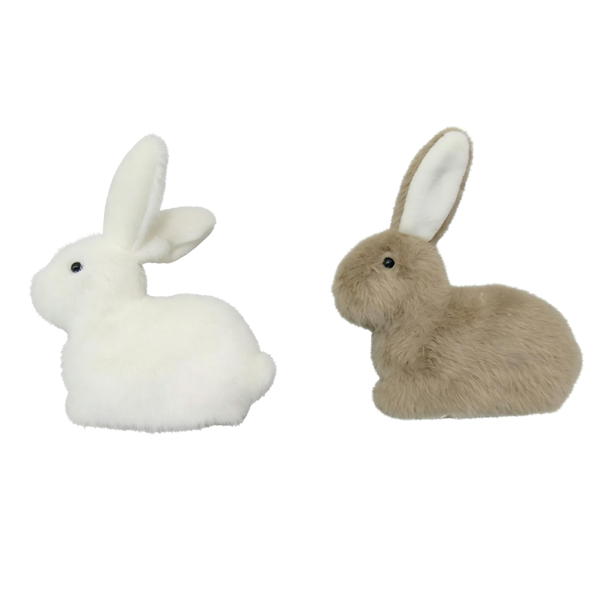 BUNNY SITTING 4.5"X5" BROWN/WHITE FUR 2 ASST