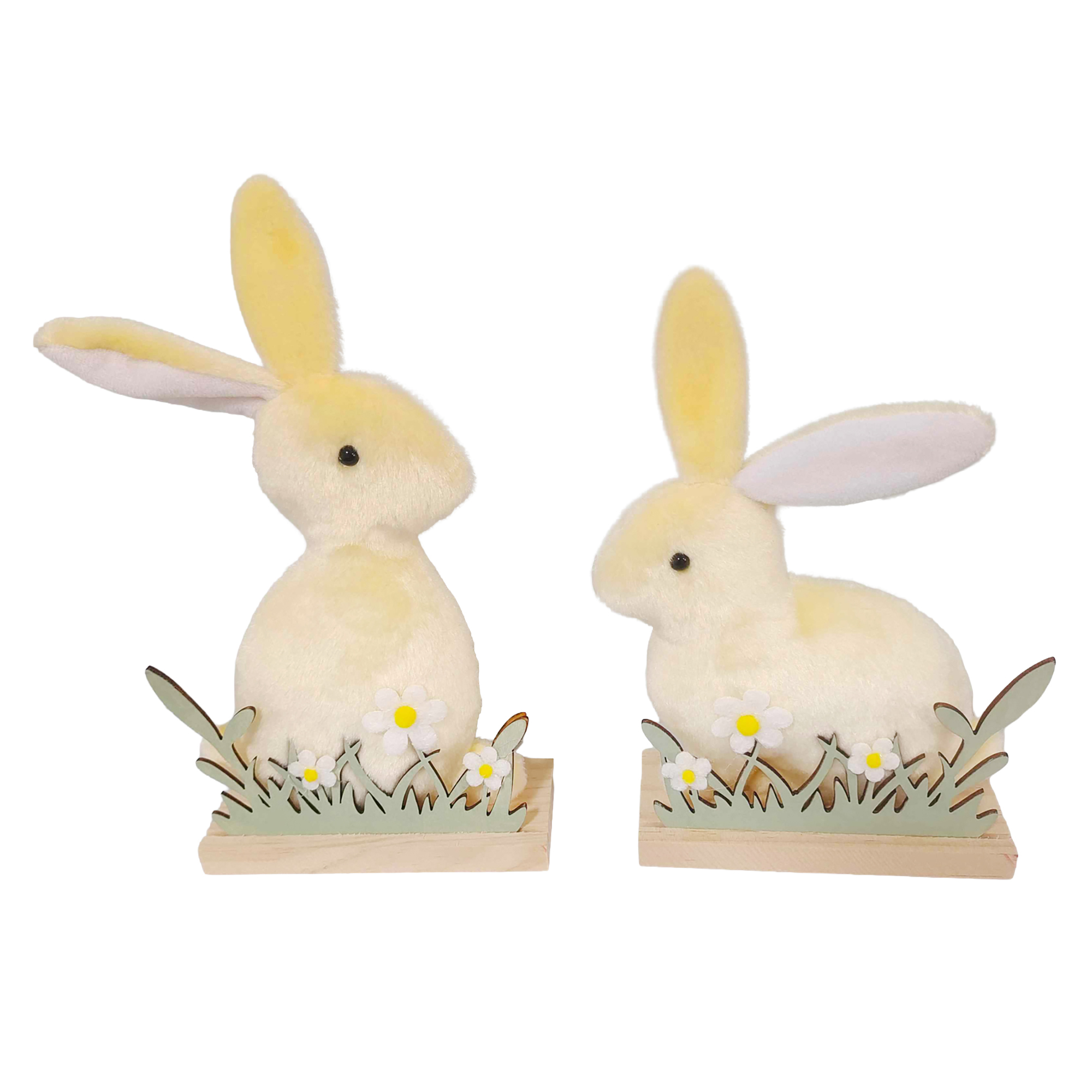 BUNNY ON BASE 8.5" H PASTEL YELLOW FABRIC 2 ASST.
