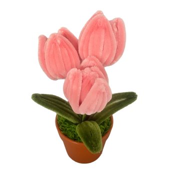 TULIP IN POT 6"H PINK CORAL CHENILLE WIRE