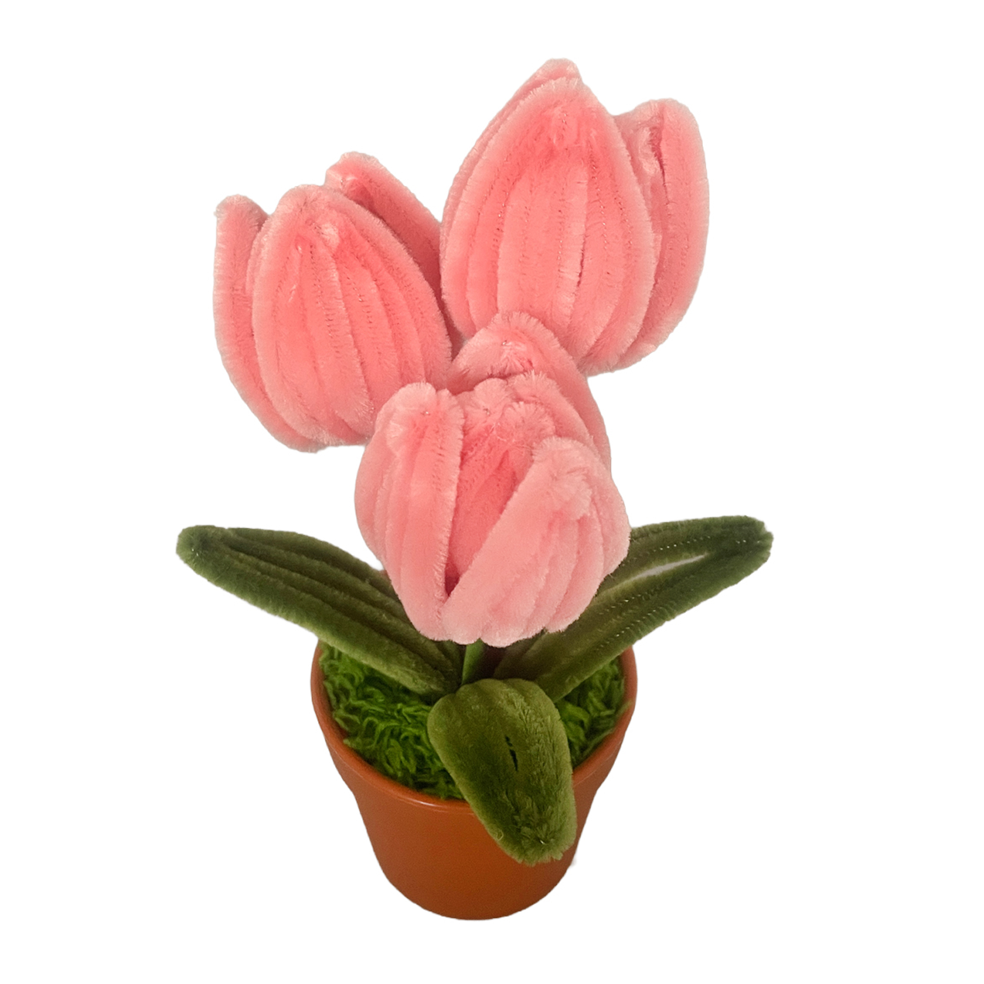 TULIP IN POT 6"H PINK CORAL CHENILLE WIRE