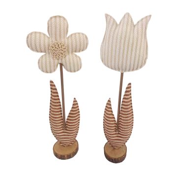 TULIP/DAISY ON BASE 16.5" CREAM STRIPED FABRIC W/BROWN LEAVES 2 ASST.