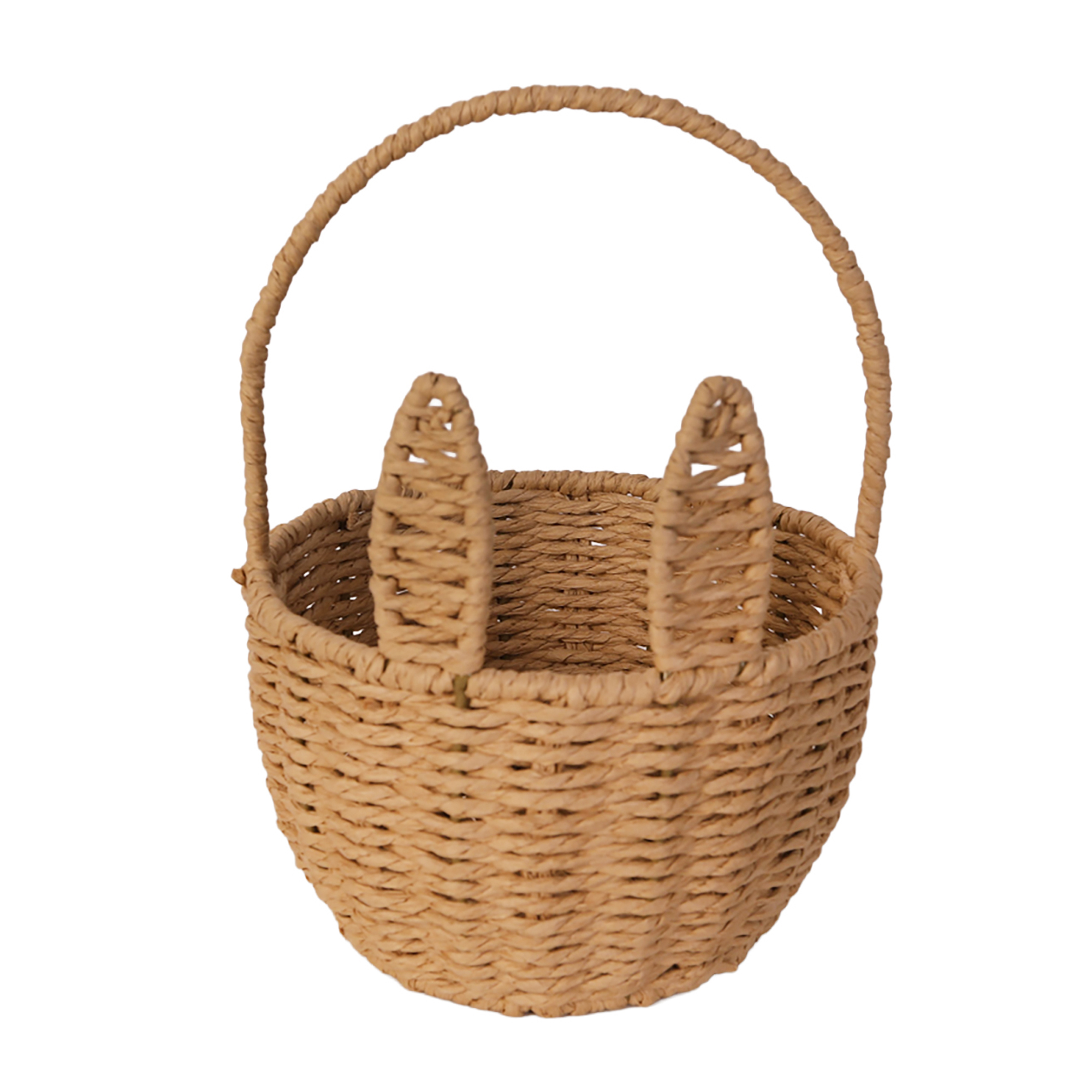PAPER ROPE BASKET 7.5"W NATURAL W/BUNNY EARS