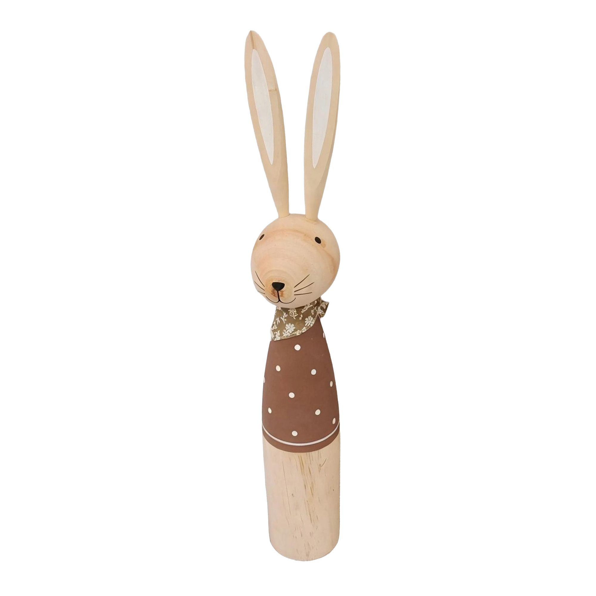 BUNNY WOODEN 14"H NATURAL/BROWN POLKA DOT COAT