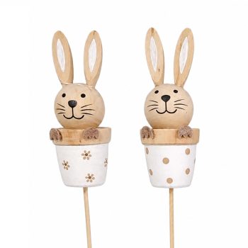 BUNNY PICK 12" WOODEN W/POT NATURAL