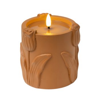 CANDLE LED CEMENT 4"X4" O/D 2AA W/TIMER TERRACOTA FIN.