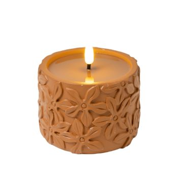 CANDLE LED CEMENT 4"X2.75" O/D 2AA W/TIMER TERRACOTA FIN.