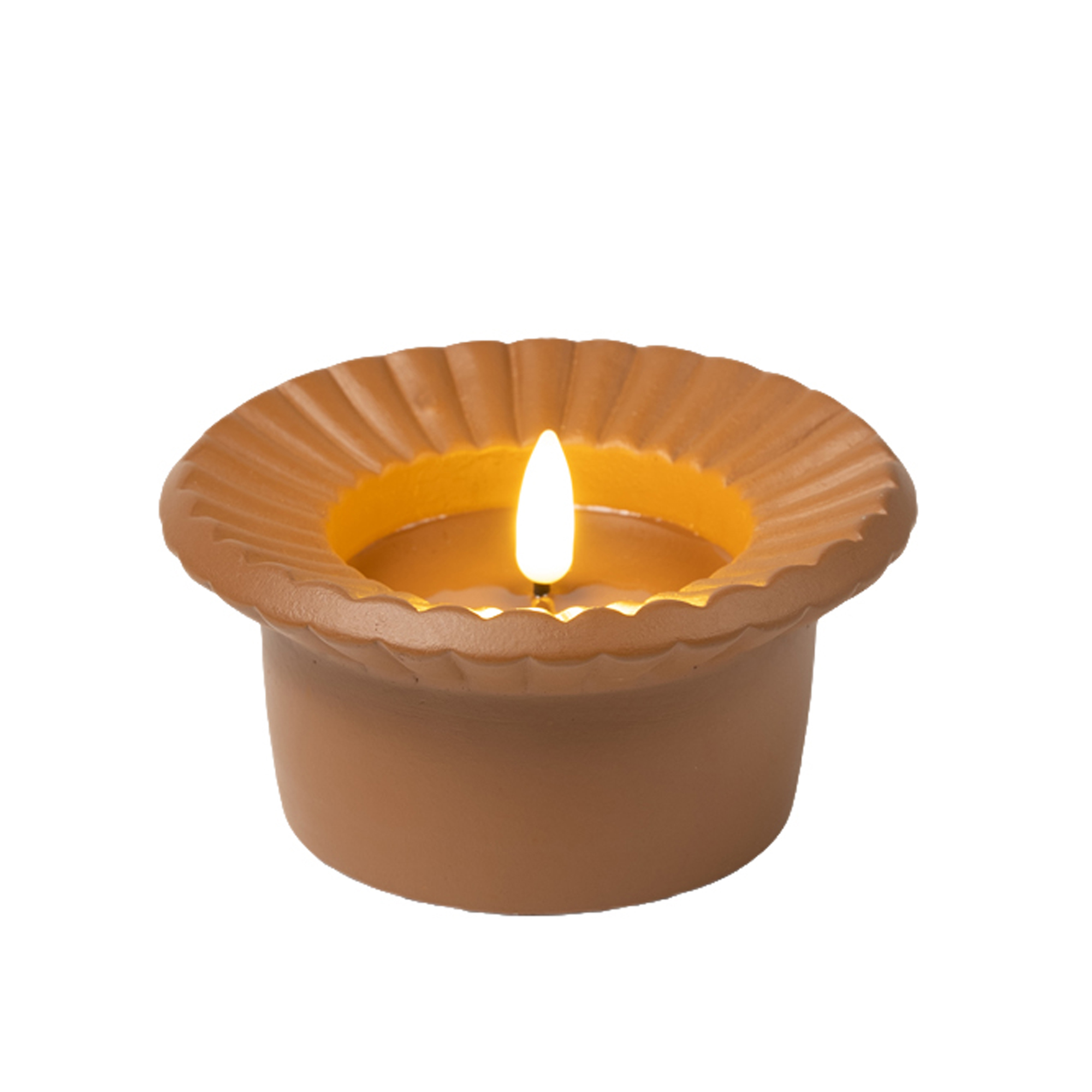 CANDLE LED CEMENT 4.25"X2.25" O/D 2AA W/TIMER TERRACOTA FIN.