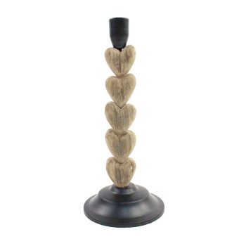 WOOD HEARTS PILLAR CANDLE HOLDER 6.5" NATURAL/WHITE WASH FIN.