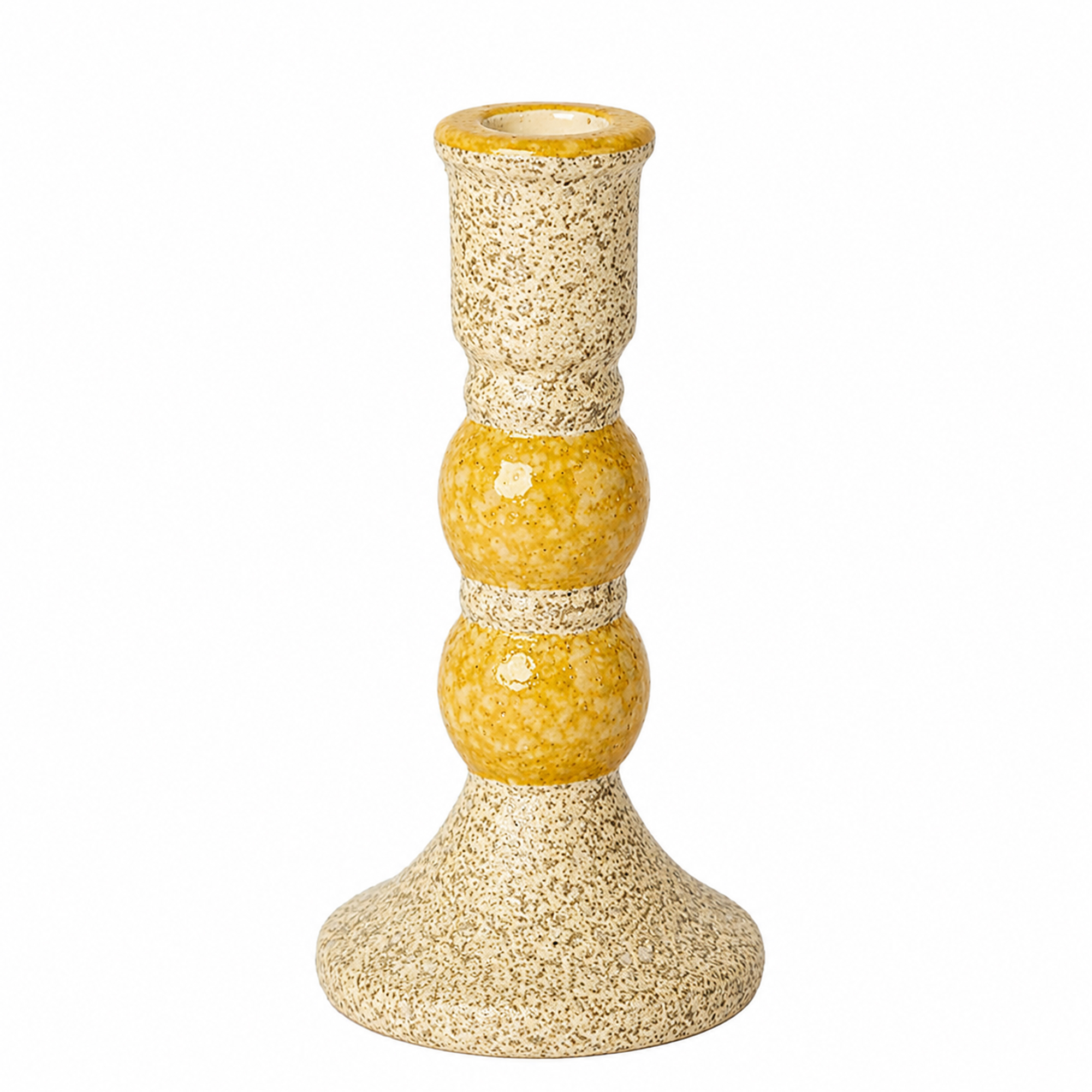 CERAMIC CANDLE HOLDER 6.75" CREAM/YELLOW