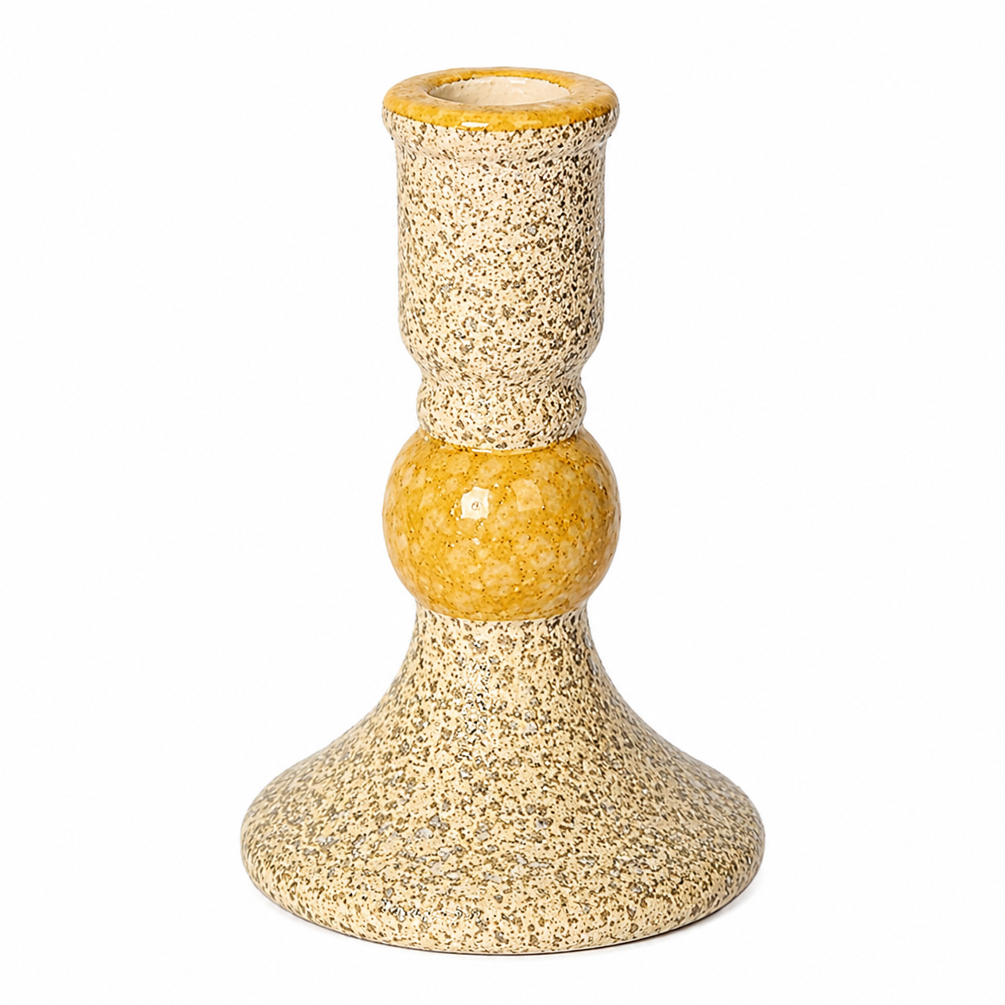 CERAMIC CANDLE HOLDER 5" CREAM/YELLOW