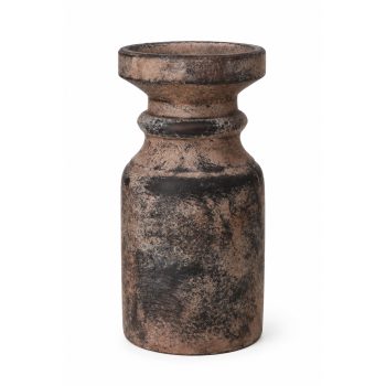 PILLAR CANDLE HOLDER CERAMIC 4"X8.5" GREY CEMENT LOOK