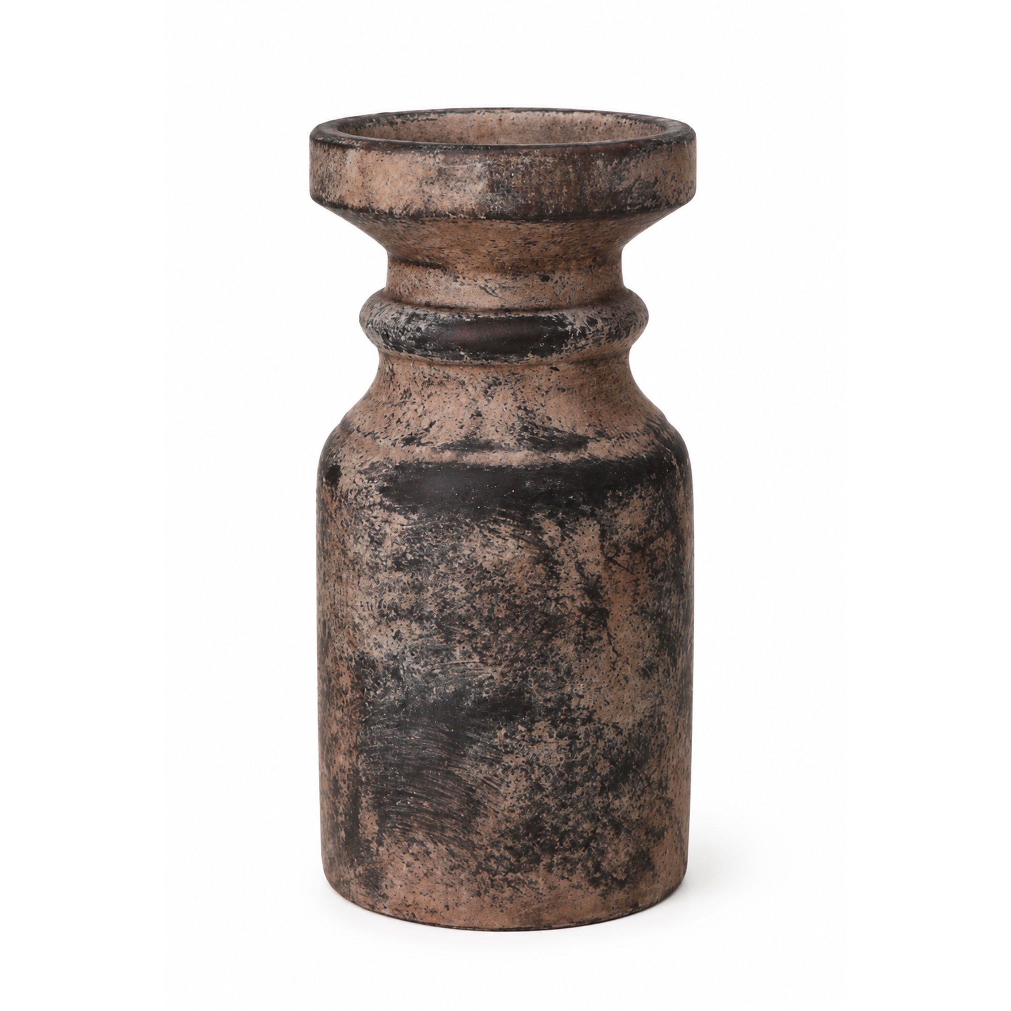 PILLAR CANDLE HOLDER CERAMIC 4"X8.5" GREY CEMENT LOOK
