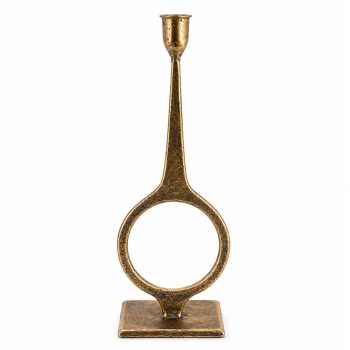 TAPER CANDLE HOLDER CAST 15"H W/RING ANTIQUE GOLD FINISH