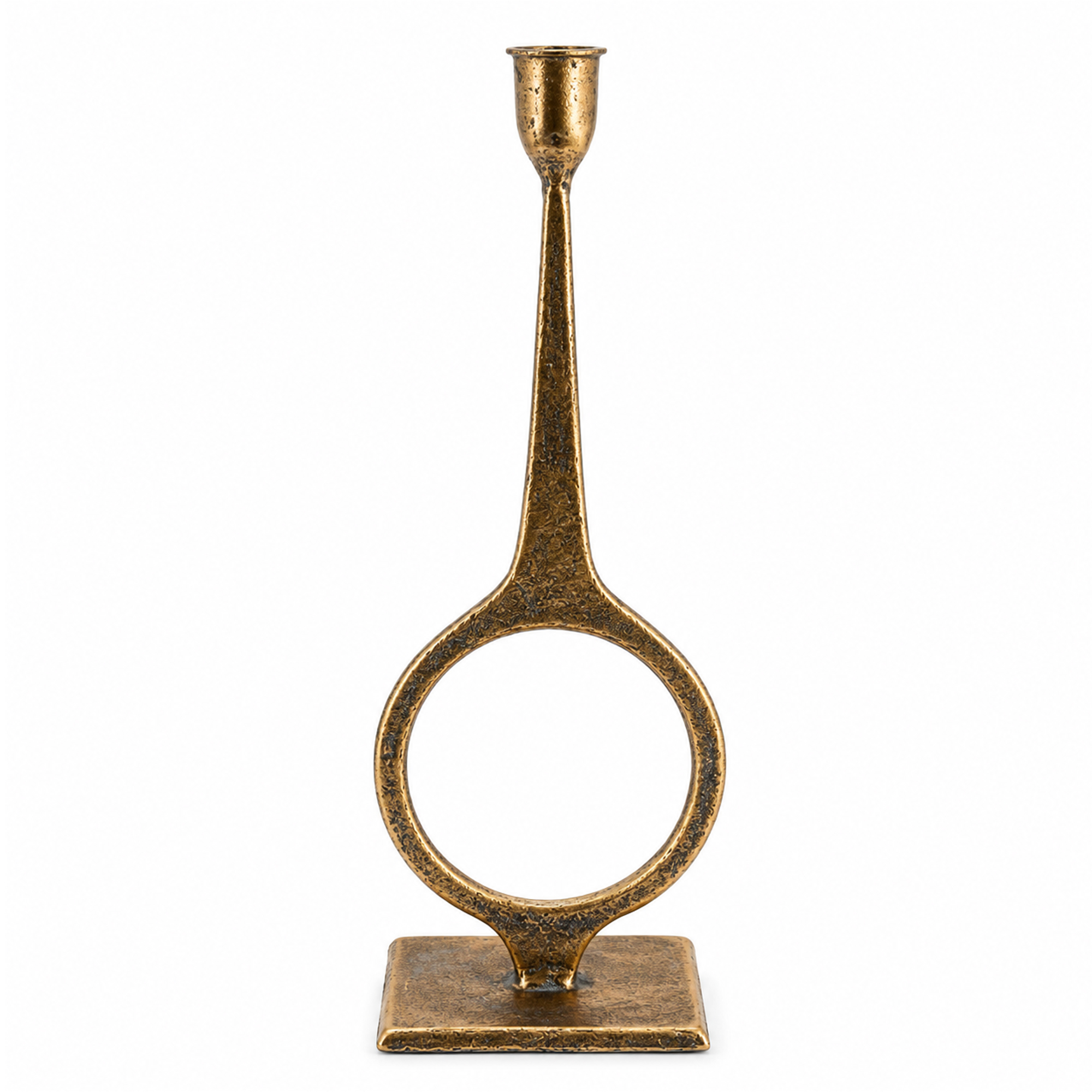 TAPER CANDLE HOLDER CAST 10.5" W/RING ANTIQUE GOLD FINISH