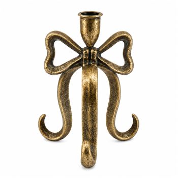 TAPER CANDLE HOLDER CAST 7.75" W/BOW ANTIQUE GOLD
